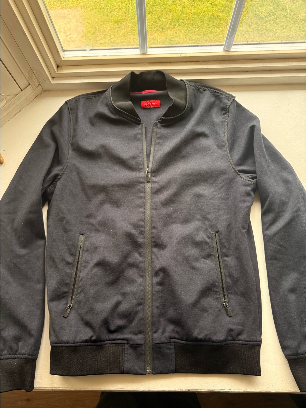 Zara Men's Black Bomber Jacket with Zip Pockets